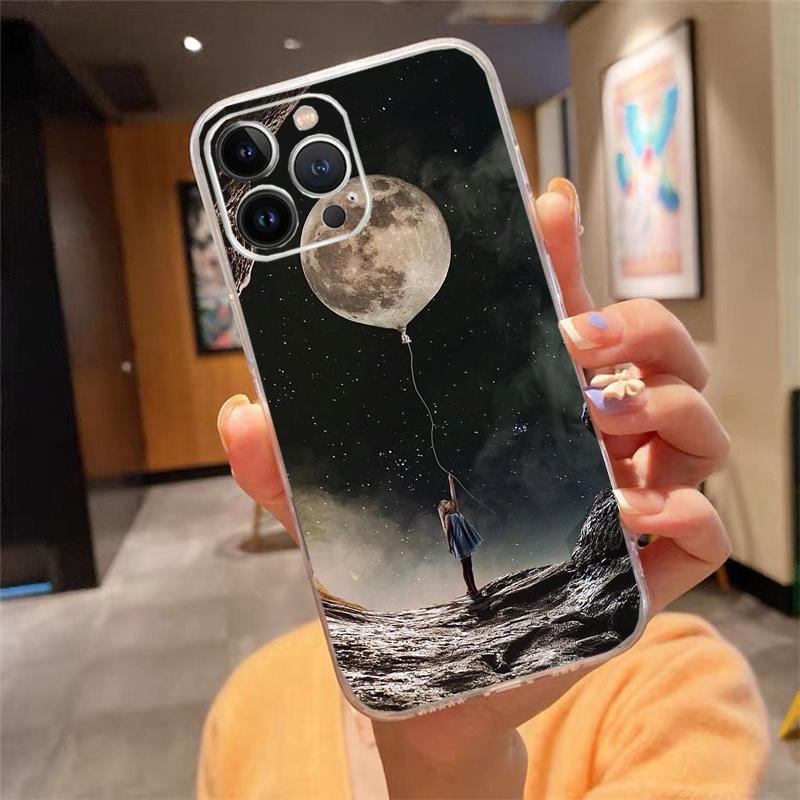 Phone Case For Iphone 17 Pro Max Air 16 15 14 13 Pro Max 15 16 Pro 15Plus Moon Night Planet Girl