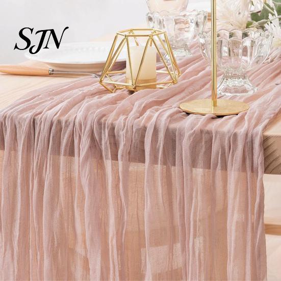 Rustic Wedding Table Decor Cheesecloth Runner, Boho 35 x 118 Inches Soft Gauze Runner for Parties Solid Color Wrinkled Party Bridal Shower Elegant