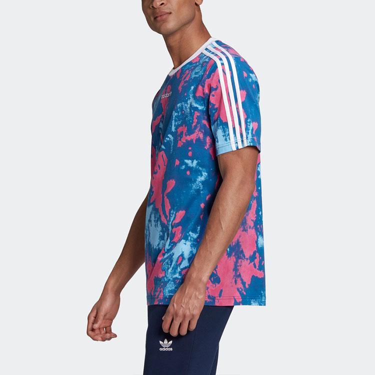 Adidas Originals Embroidered Logo Tie-Dye Sports Round Neck Short Sleeve T-Shirt Men Tops Pink Blue GN2104