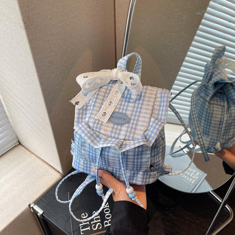 Schoolbag Travel Lightweight Women's Backpack 1011 Autumn New Small Backpack Girl Fresh Plaid Sweet Wind Women's Bag