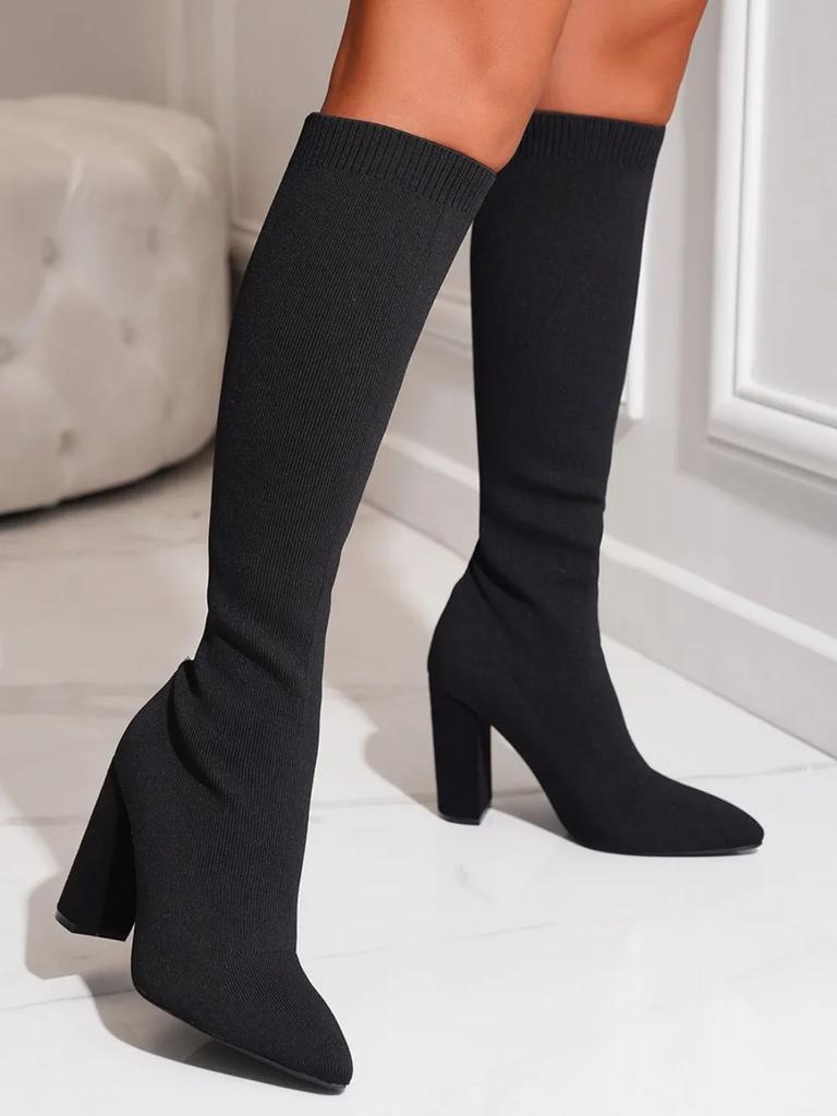 Fashion Plus Size 42 Platform Boots Women Shoes Mesh Knitting Long Boots High Heels Knee High Boots Women Shoes