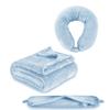 Inflatable Travel Neck Pillow with Portable Flannel Fleece Blanket and Zipper Storage Bag