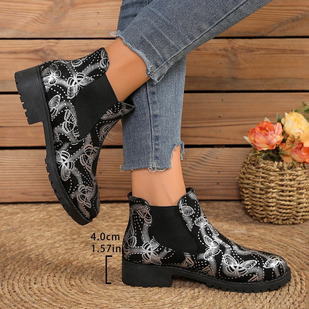 Large Size Printed Martin Boots for Women's Autumn and Winter New European and American Style Chelsea Boots for Women