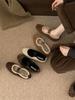 French Retro Evening Shoes Mary Jane Shoes Velvet Warm Lamb Wool Beanie Single Shoes Flat Brown Fluff Shoes