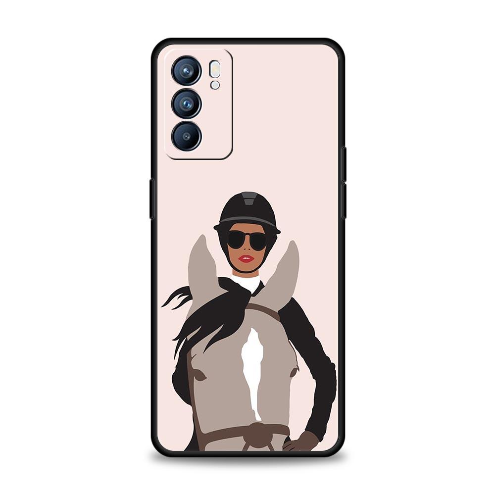 Case For Oppo A54 A53 A52 A9 A15 A95 A17 A16 A76 A74 A57 Find X6 X5 Reno8 Reno7 Reno6 Pro 5G Cover Galloping Horse Girl Drawing