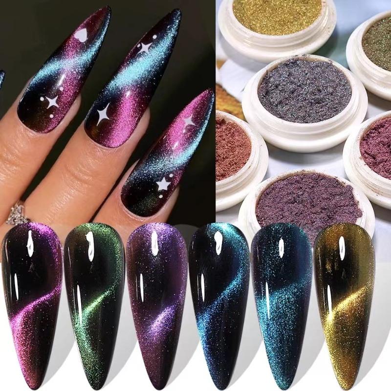 3D Katzenauge Magnetisches Pulver Chrom Glitzer Chameleon Glänzend Gel Nagellack Einreibbares Pigment Staub DIY Nageldekoration Glitzer
