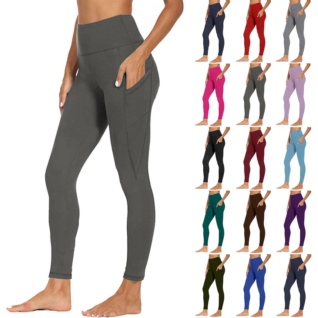 Damen Yogahose Mit Taschen Hoher Bund Fitness Leggings Trainingsstrumpfhose