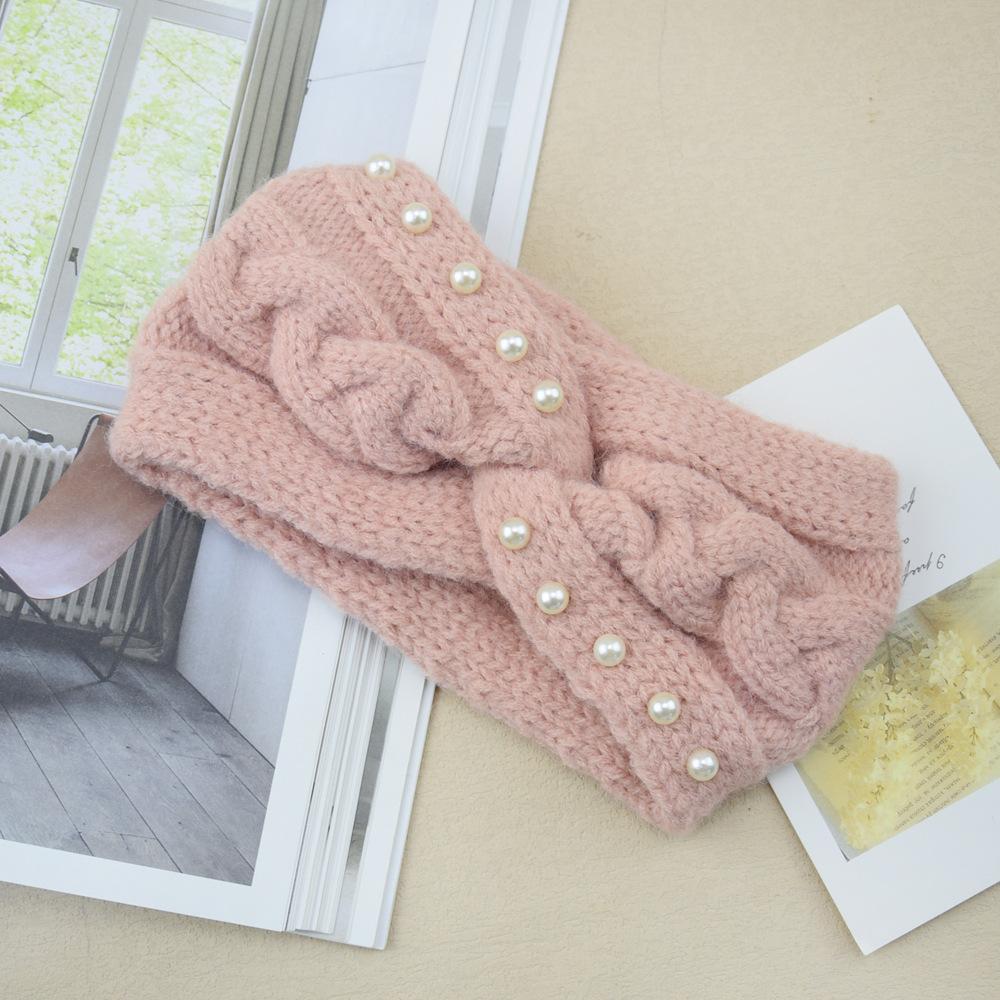 New Wide Cross Pearl Knitting Headbands For Woman Winter Warm Hairband Elastic Sports Headwear Girls Hair Band Hair Accessories