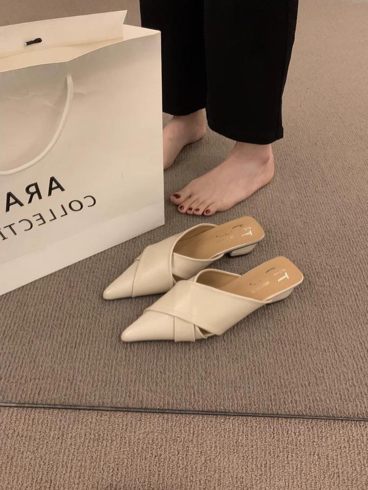 

Туфли Мюллер летние толстый каблук ретро сумка голова полушлепки для улицы ленивые на один педаль модные острый носок пустые сандалии красивые 40 абрикосовый