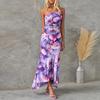 Women's Fashion Summer Sexy Slanted Shoulder Floral Print Sleeveless Vacation Slim Fit Dress