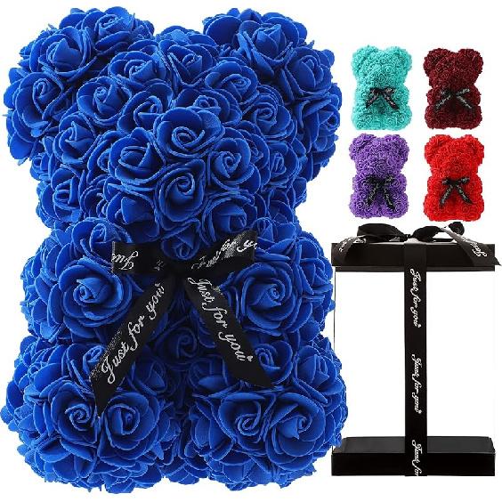 

Мишка из роз, Мишка Тедди из роз ручной работы, для девушки и дочери, 10-дюймовый мишка из роз, подарки на День святого Валентина, День матери, свадьбу, годовщину сапфировый