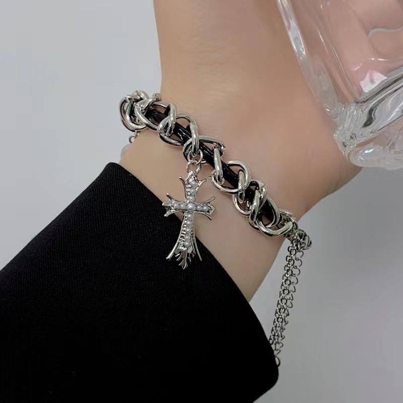 Asymmetrical Sweet Cool Cross Tassel Leather Bracelet For Women Trendy Gift Fashionable