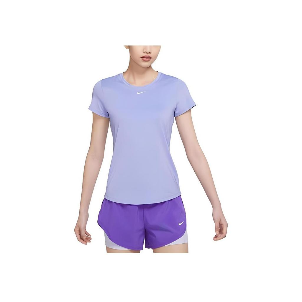 Nike One Quick-Dry Slim Fit Solid Color Casual Printed Sports Round Neck Short Sleeve T-Shirt Women Tops Purple DD0627-569