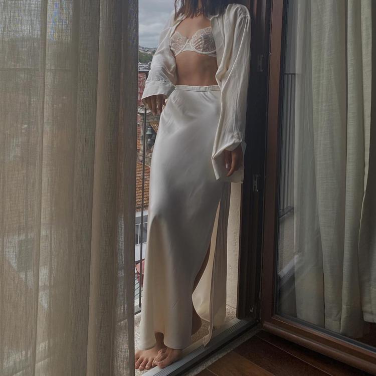 Clacive Fashion Loose White Satin High Waist Long Skirt Women 2025