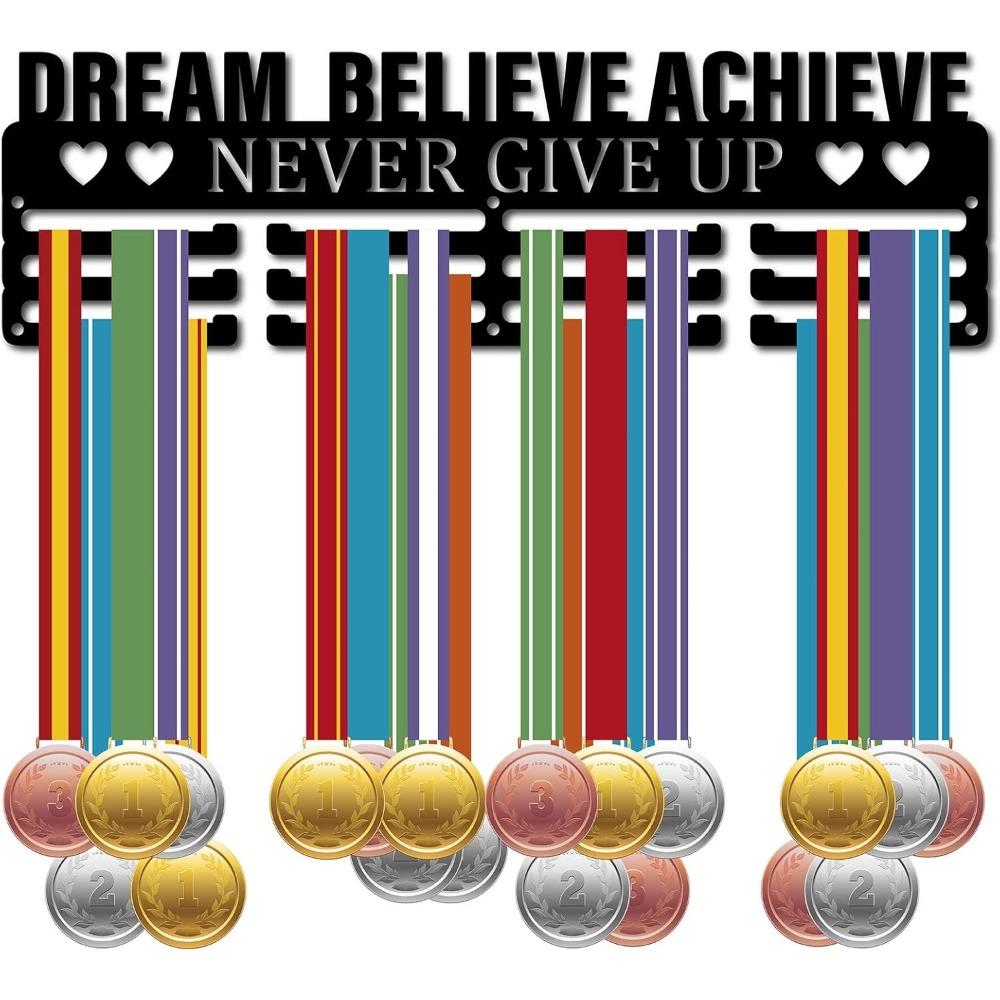 Metal Medal Holder Wall Mount Rack Black 15.7 X 4.7 Inch for Race Runner Swimmer Gymnast Display Up To 60 Medals Sports Award Organizer