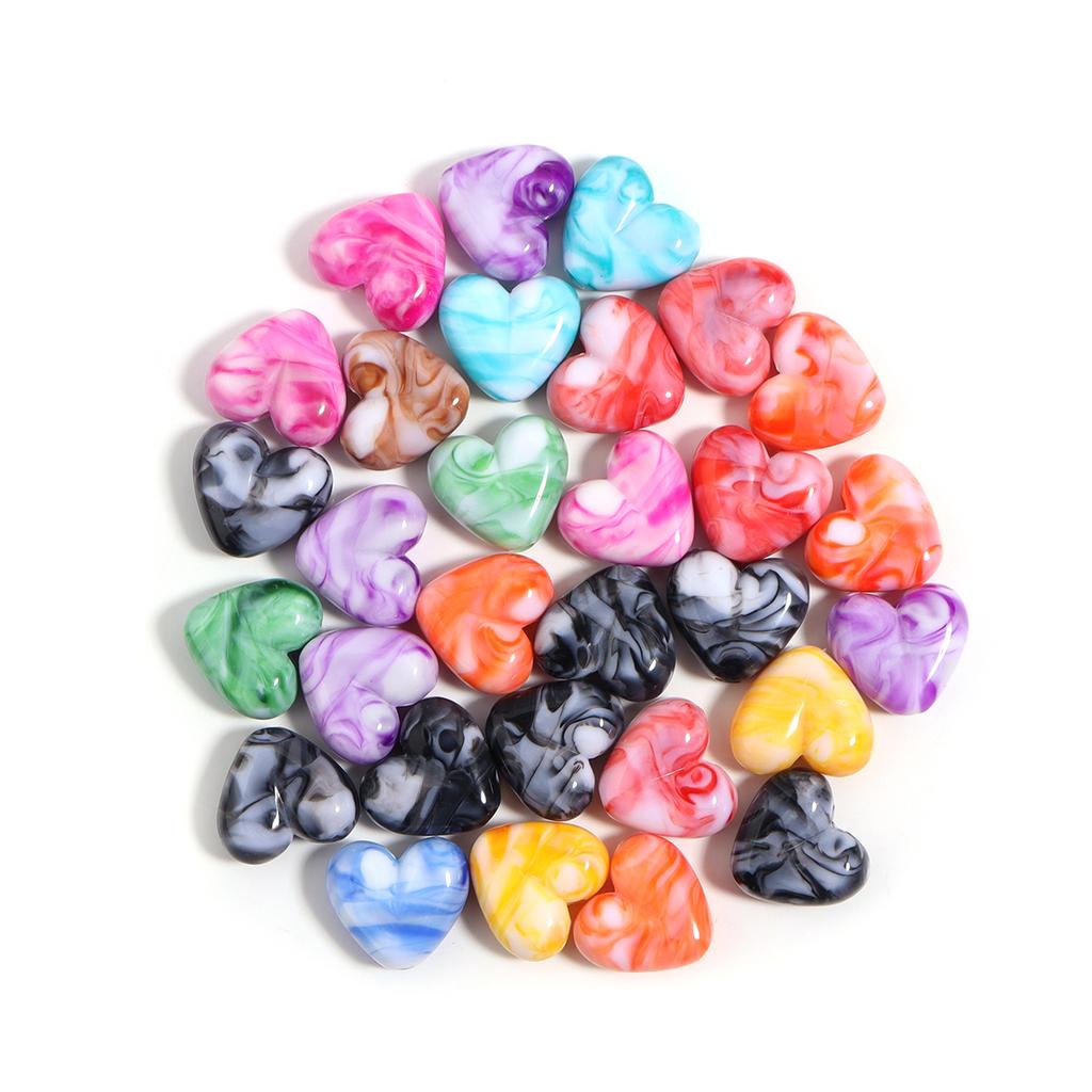 20-30pcs Colored Ink Painting Spacer Beads Heart Oval Irregular Shape Resin Beads For DIY Handmade Bracelet Keychain accessories