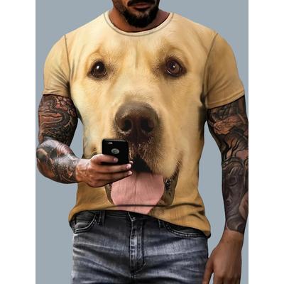 Erkek Giyim 3D Dijital Golden Retriever Köpek Desenli Baskılı Bisiklet Yaka Kısa Kollu Tişört Günlük Şık Hediye Olarak Mükemmel Üstler
