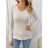 Solid Rib Knit Sweater, Casual V Neck Slim Long Sleeve Sweater, Women's Clothing