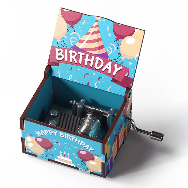 Birthday Series Hand-Crank Wooden Music Box Ornament - Painted Festival Craft Gift Ideal for Stalls