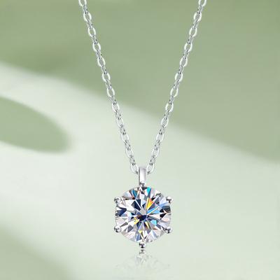 Collana con ciondolo in moissanite rotonda da 2 carati di colore D per donna in argento S925 con diamanti e pietra preziosa bianca