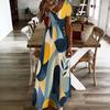 Women Plus Size V Neck Short Sleeve Printed Straight Long Dress Green Khaki