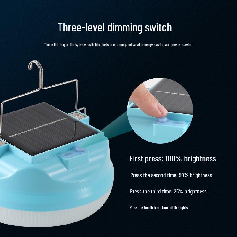 Portable Super Bright LED Solar Camping Light with Long Battery Life for Outdoor and Night Market Use.