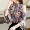 SURE XIAO STORY Fashion Floral Print Chiffon Women Blouse Butterfly Sleeve Women Shirts O-neck Women