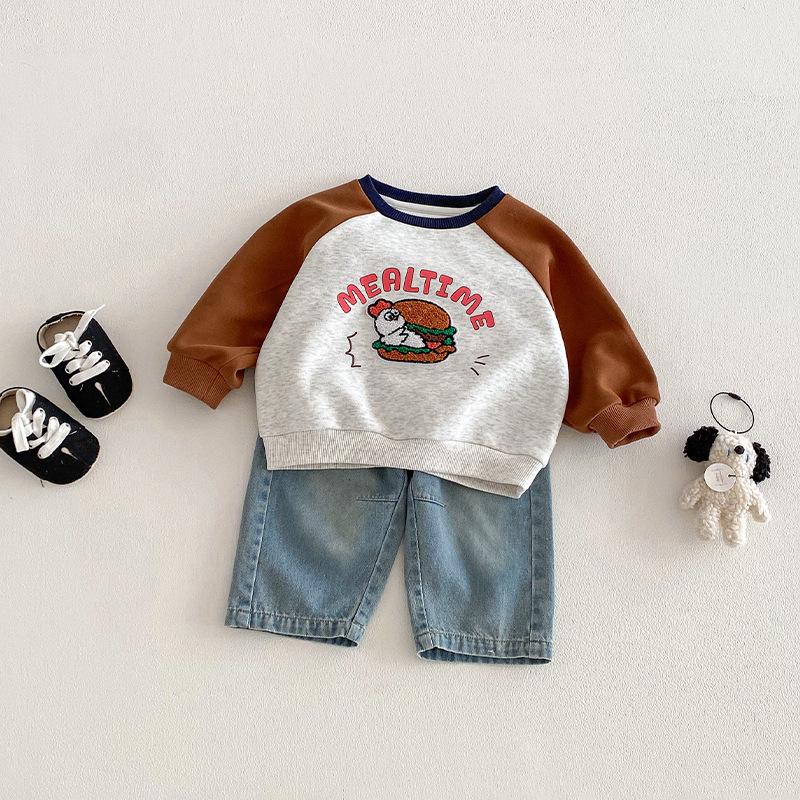 2026 Ny Vår Pojkar Tecknad Broderad Huvtröja - Snygg Bokstav Raglan Pullover