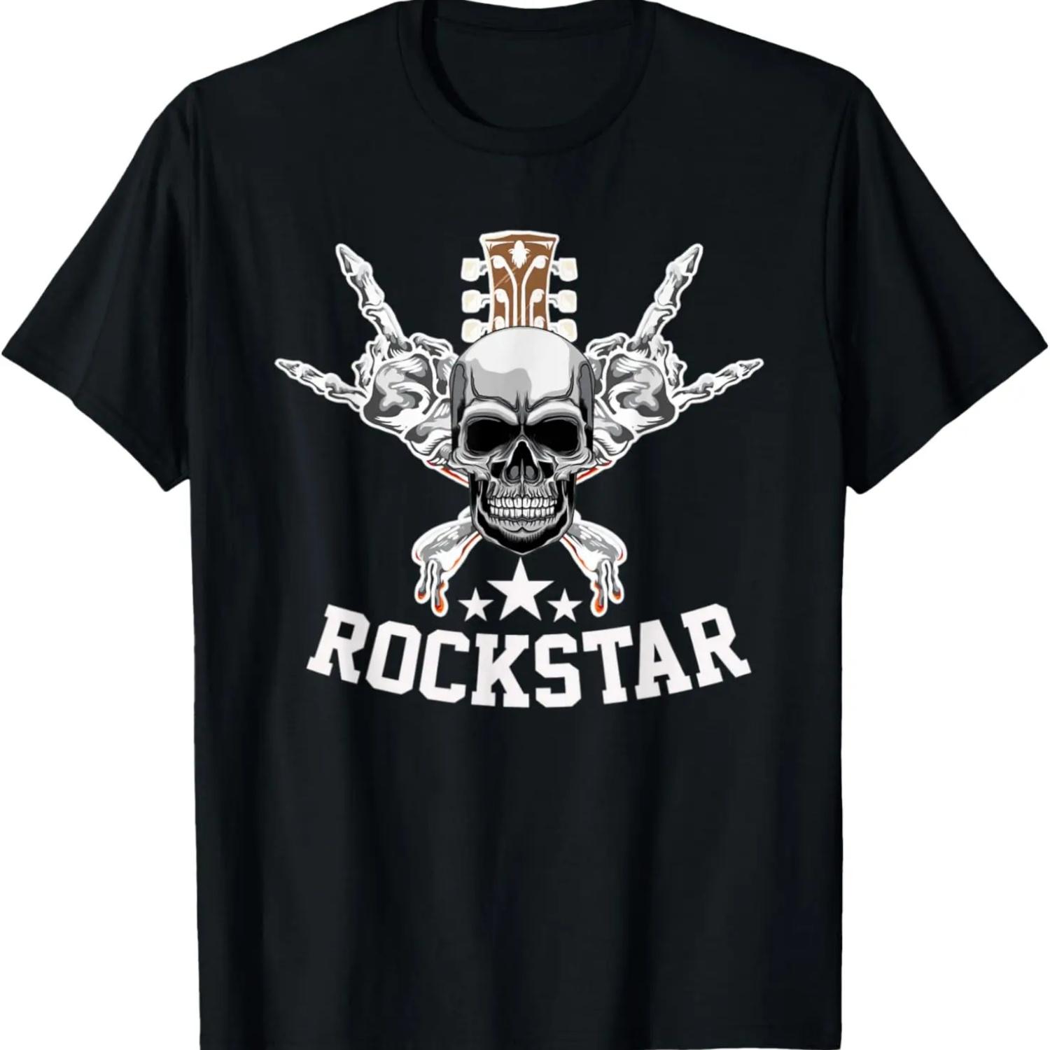 Rockstar Skeleton Skull Funny Halloween Costume T-Shirt S чёрный