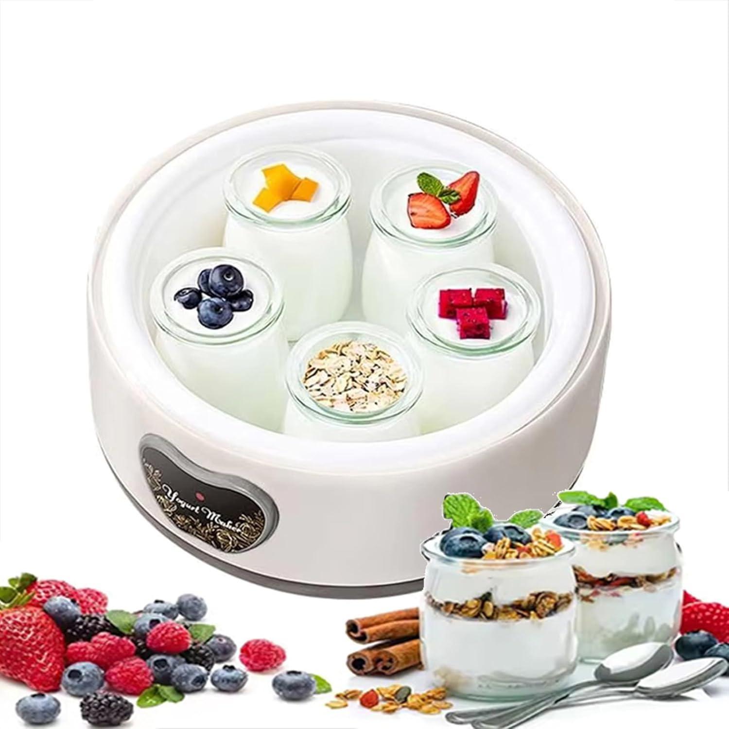 Yogurt Maker, Probiotic Yogurt Maker, Automatic Digital Yoghurt Maker Machine with 5 glass Jars & 1.2L Stainless Steel Inner, Homemade Yogurt Maker белый