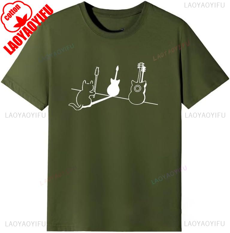 For Work or School Guitar Funny Cute Cat TShirt Mens Womens Short Sleeve Parody Pattern Clothes Birthday Gift Graphic Tshirt