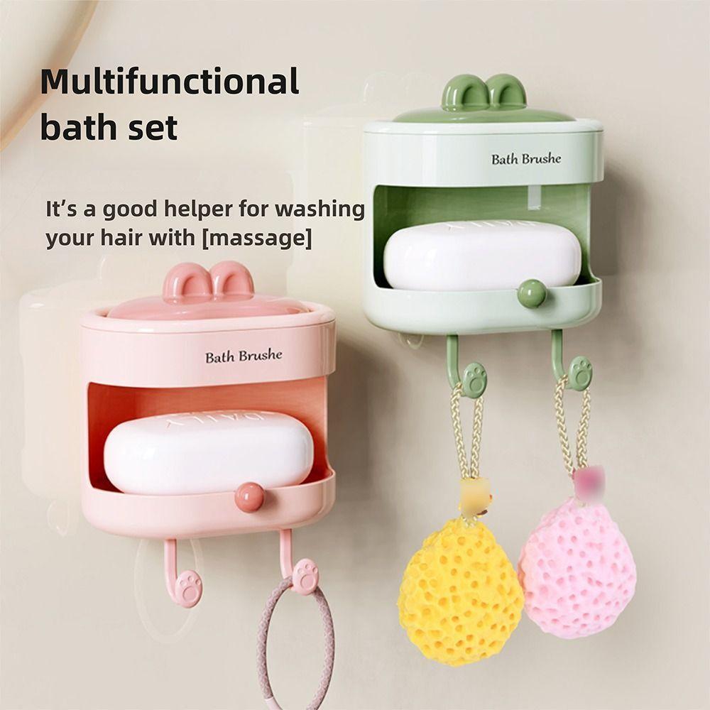 Wall Mount Soap Box with Soft Brush 3 In 1 Drain Water Soap Shelf  Bathroom