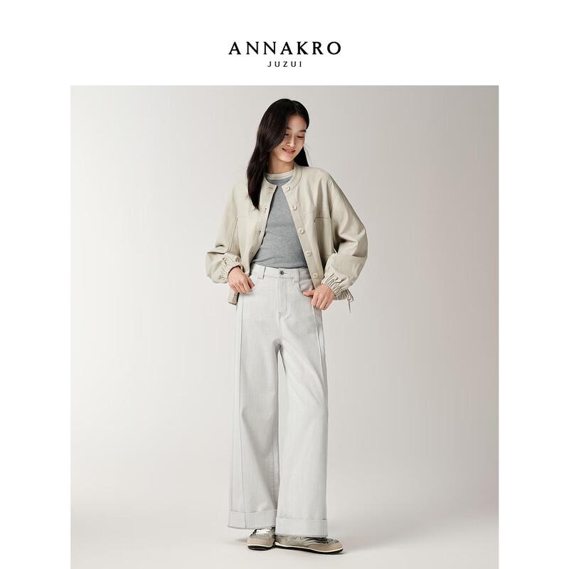 Annacoco Women's Retro Relaxed Fit PU Leather Short Jacket