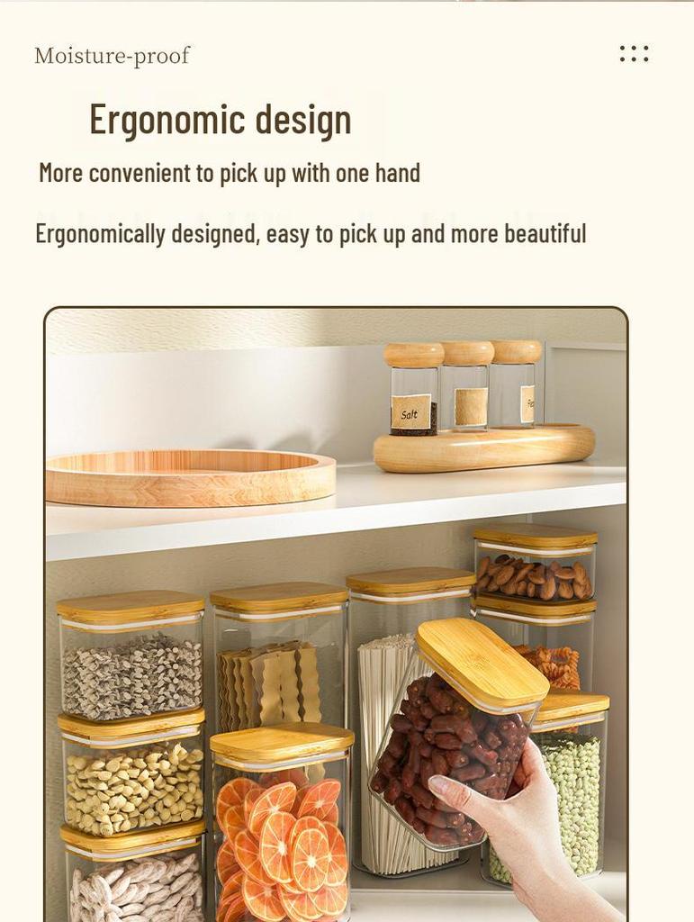 Transparent Plastic Food Jar with Bamboo Lid for Kitchen Storage