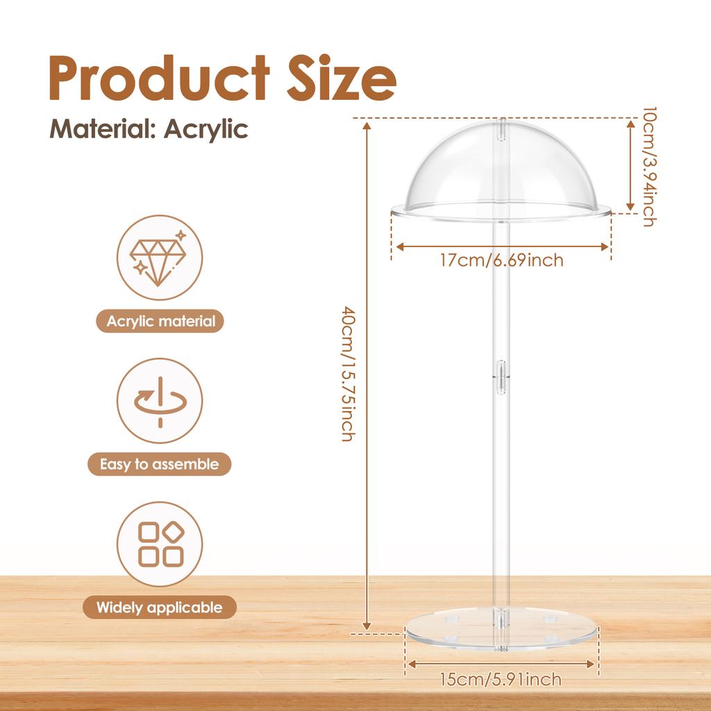 Acrylic Hat Stand Wig Display Holder Clear Domed Baseball Cap Holder with Pedestal Tabletop Organizer Baseball Cap Storage Rack