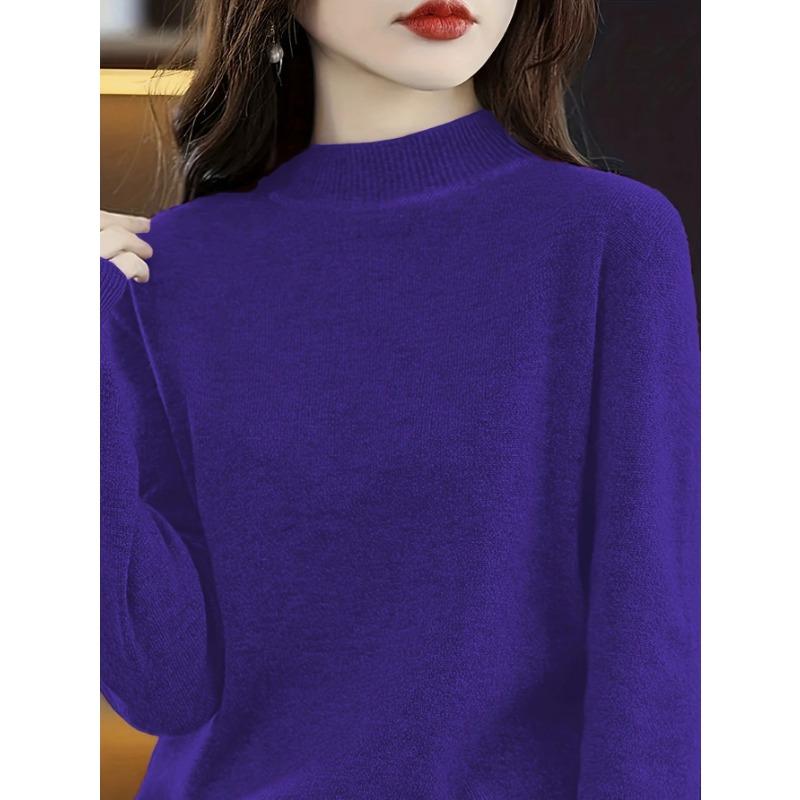 YYFS Women's Fashion Casual Fall Winter Solid Color Print Long Sleeve High Neck Sweaters