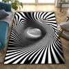 Optical Illusion Rug for Contemporary Living Room - Black White Spiral Design, Large Size Carpet, Modern Art Decor