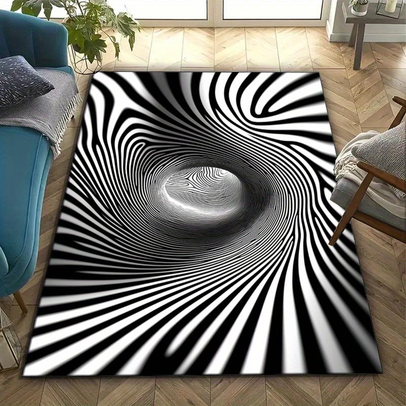 Optical Illusion Rug for Contemporary Living Room - Black White Spiral Design, Large Size Carpet, Modern Art Decor