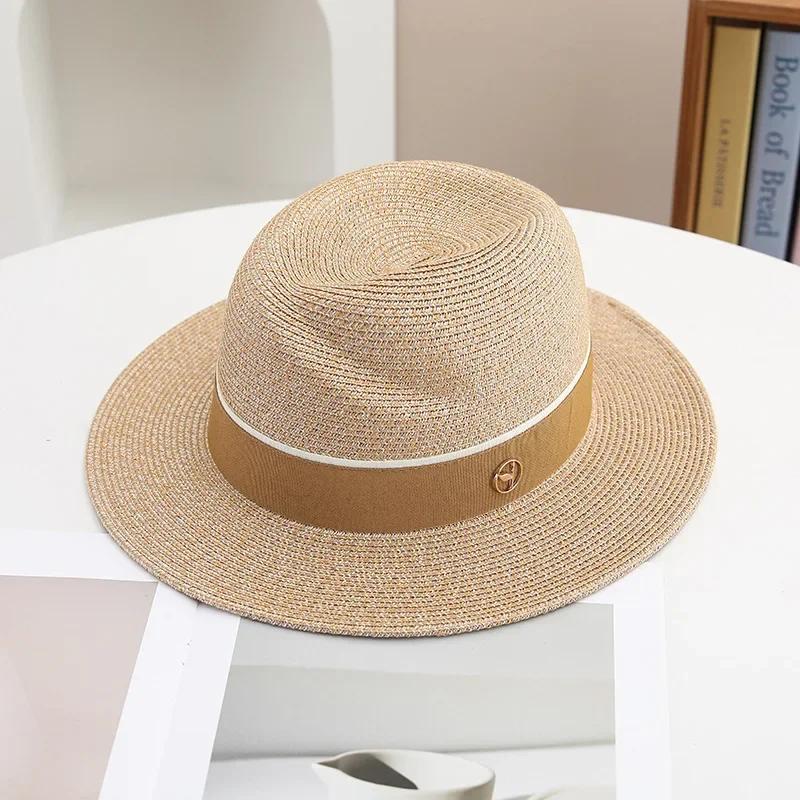 Unisex Sommer Panama Strohhut UPF50 Sonnenschutz Verstellbar Naturfaser Strandhochzeit Outdoor Kappe 56-58cm beige