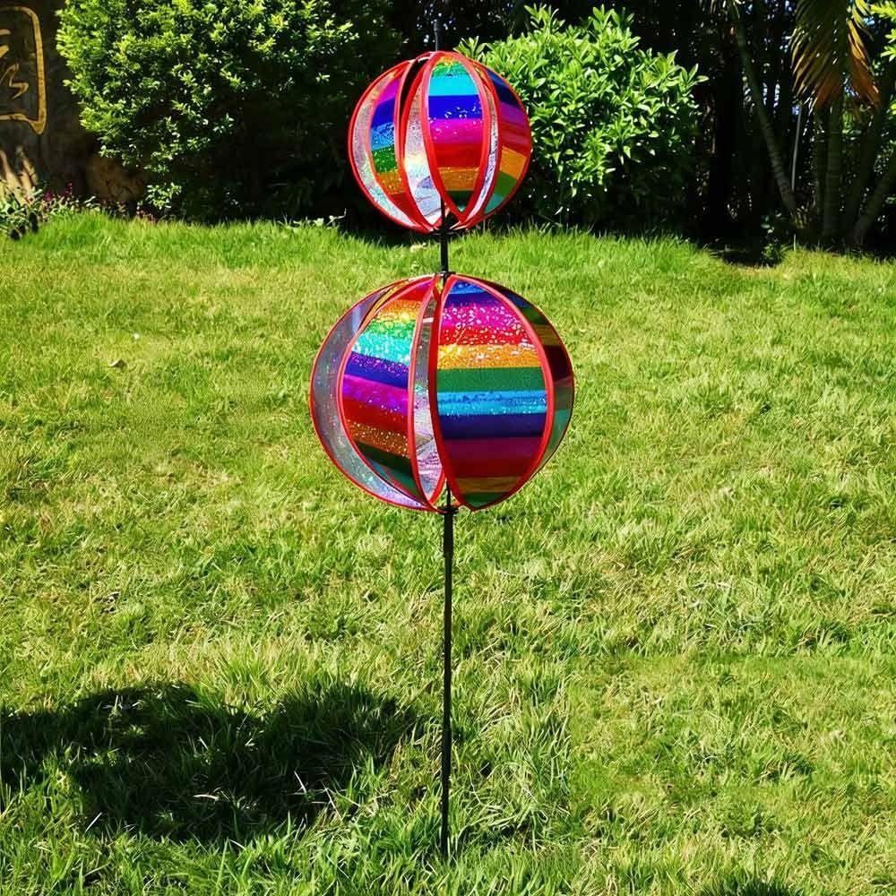 Sprankelende Streep Reflecterende Tuinmolentjes Regenboogkleur Met Paaltjes Windmolen Roterende Bol Kleurrijke Folie Wind Roterende Bol