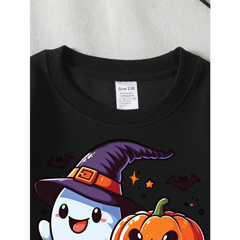 Girls' Halloween Long-Sleeve Sweatshirt, Round-Neck Fun Print Casual Top, Kids' Autumn Clothing, Suitable for Trick-Or-Treat Parties And Halloween