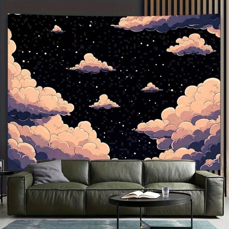 Clouds and Stars Anime Tapestry, Fantasy Galaxy Wall Hanging Decor for Bedroom, Living Room, Dorm, Gifts