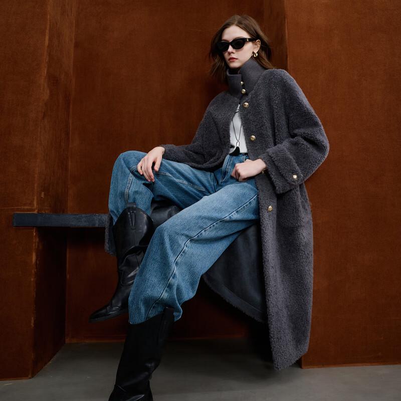 

Sancai 2025 Winter Lamb Wool Blend Faux Fur Longline Coat M