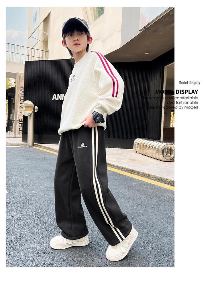 2025 Boys' Fleece-Lined Sweatpants: Thick, Handsome, Loose Fit for Autumn/Winter