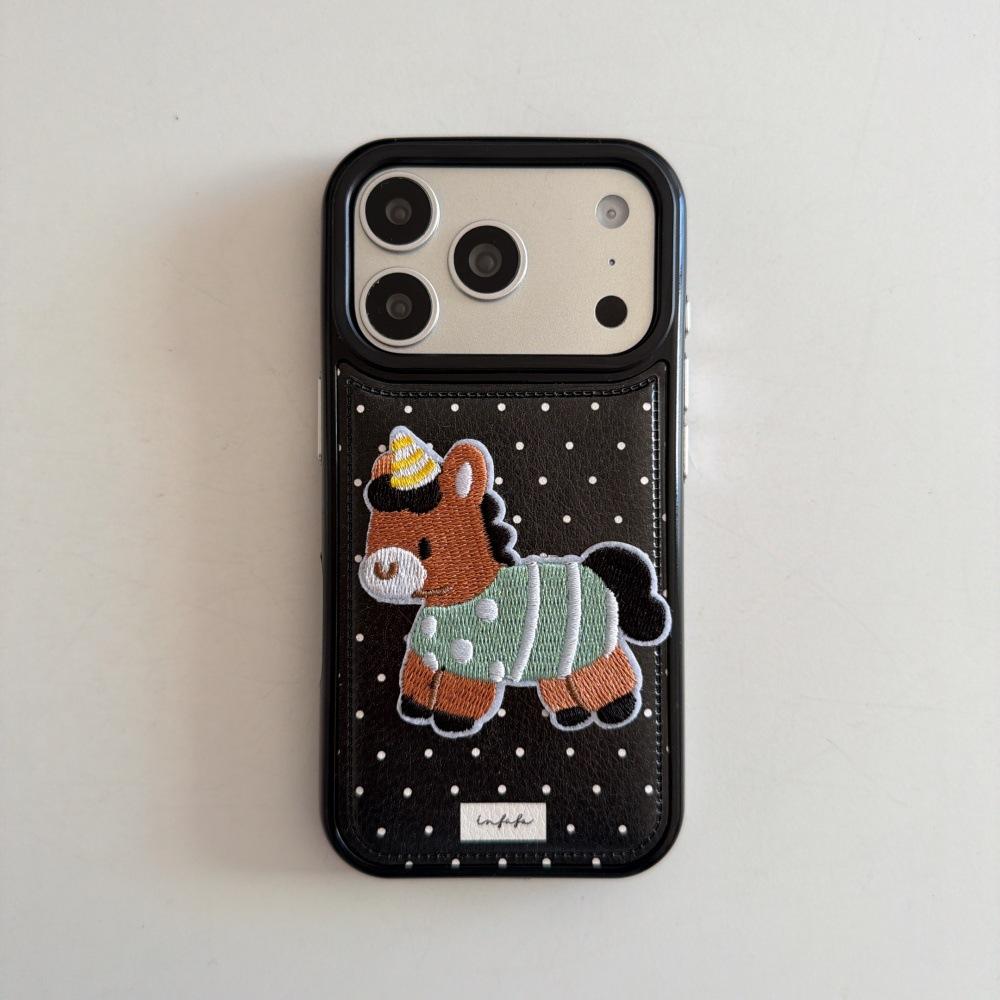 Applicable To Apple 17PROMAX Embroidery Pony Polka Dot Mobile Phone Case iPhone16/15PRO Simple Cartoon 14P