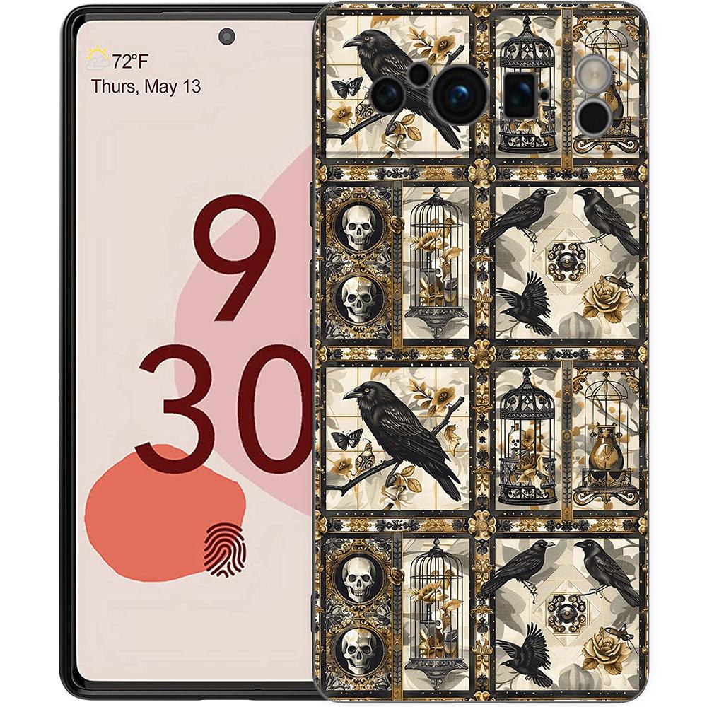 Raven Crow Skull Pattern Phone Case Cover for Google Pixel 9 8 7 6 7A 6A Pro Shockproof Soft TPU 9 Pro XL Shell Capas Fundas
