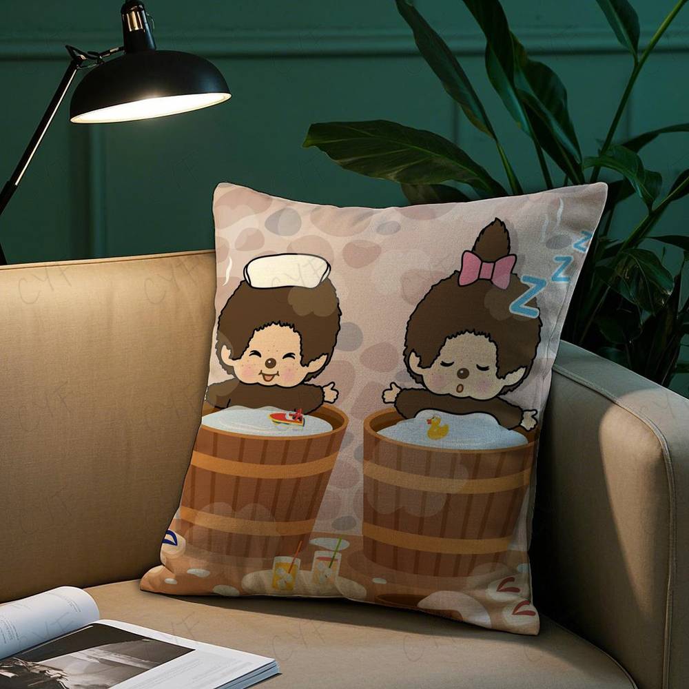 Cartoon M-Monchhichis Pillow Case Safe Custom Photo Pillow, Anti-fade Brushed Fleece Cushion, Maternal & Infant Safe.