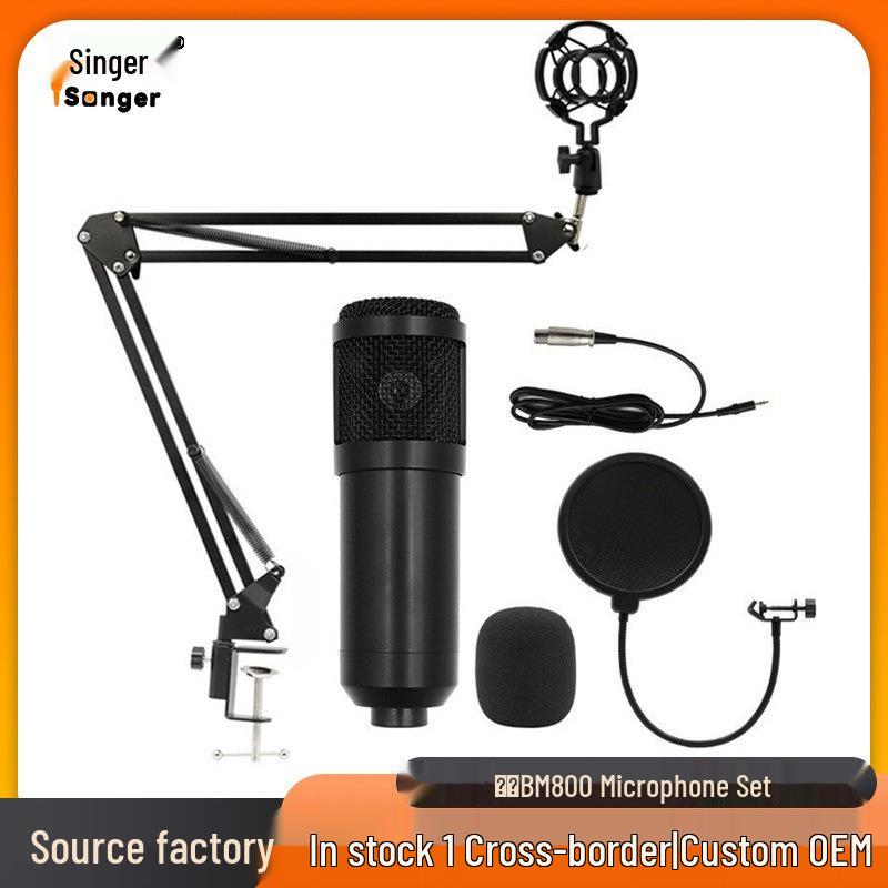 BM800 Kondensatormikrofon Set mit V8 Soundkarte & USB Mikrofonarm für Live-Streaming