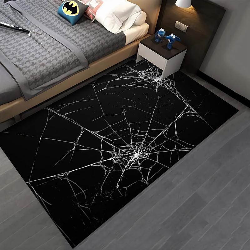 Black Carpet with White Spider Web Design, Halloween Style Decor Suitable for use as an anti-slip for living room bedroom sofas