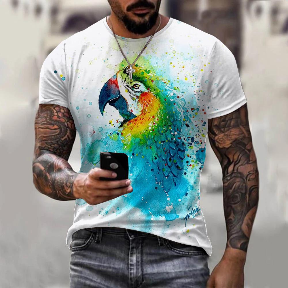 T-shirt Men's 3D Printed Bird Animal Ink Painting Pattern Summer Men And Women Fashion Casual Oversized Crew Neck T-shirt Top